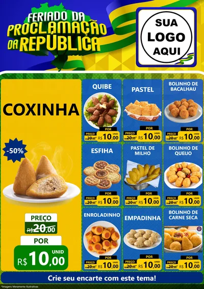 Modelo de Encarte para Encarte A4 Vertical com o tema Feriado da Proclamação da República para Salgadaria