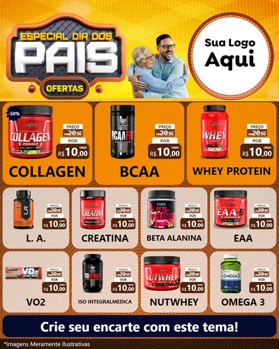 Modelo de Rede Social para Feed Instagram com o tema Especial Dia dos Pais para Suplementos alimentares
