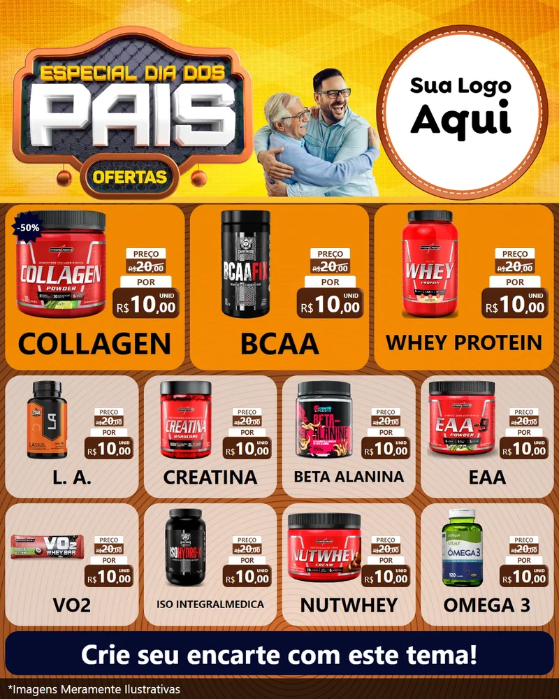 Modelo de Rede Social para Feed Instagram com o tema Especial Dia dos Pais para Suplementos alimentares