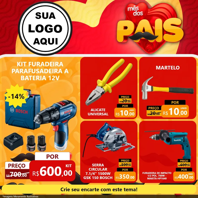Modelo de Rede Social para Feed Facebook com o tema Mês Dos Pais para Maquinas e Ferramentas