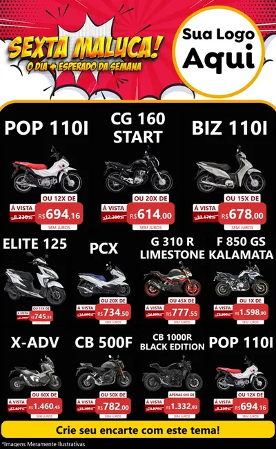 Modelo de Encarte para Encarte Grande com o tema Sexta Maluca! para Concessionaria de Motos