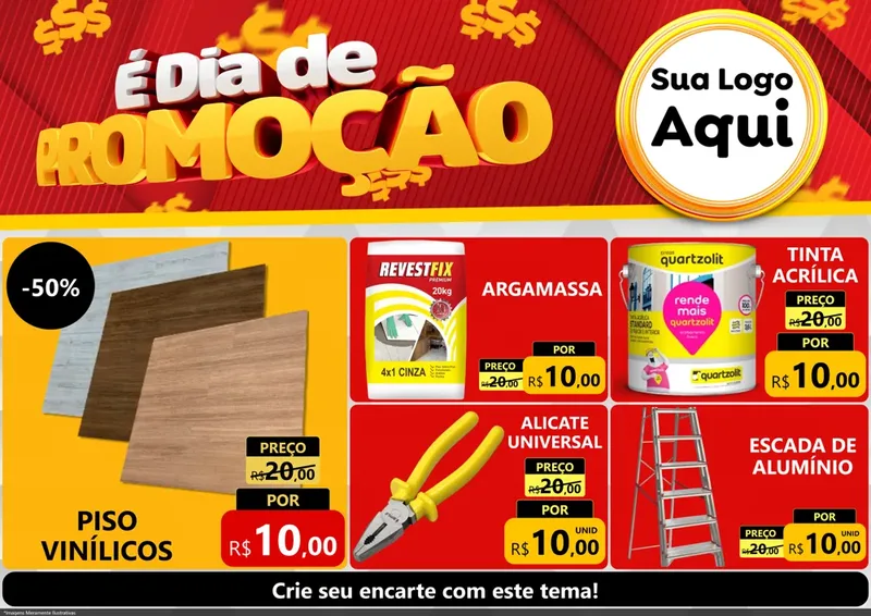 Modelo de Encarte para Encarte A4 Horizontal com o tema É Dia De Promoção para Material para Construção