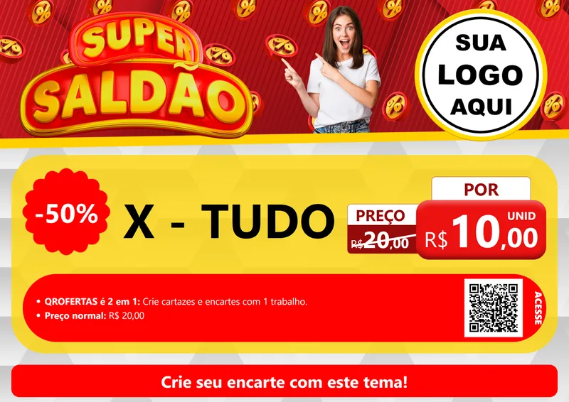 Modelo de Cartaz para Cartaz A4 Horizontal com o tema Super Saldão para Hamburgueria