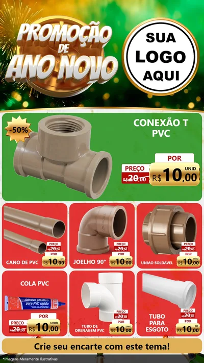 Modelo de Rede Social para Stories com o tema Promoção de Ano Novo para Tubos e conexões