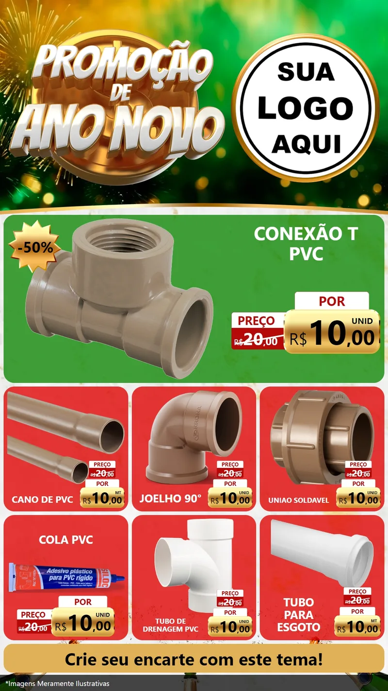 Modelo de Rede Social para Stories com o tema Promoção de Ano Novo para Tubos e conexões