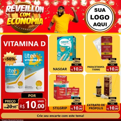 Modelo de Rede Social para Feed Facebook com o tema Réveillon com Economia para Farmácia