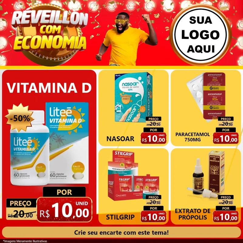 Modelo de Rede Social para Feed Facebook com o tema Réveillon com Economia para Farmácia