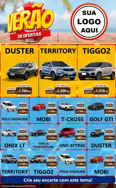 Modelo de Encarte para Encarte Grande com o tema Verão de Ofertas para Concessionaria de Carros