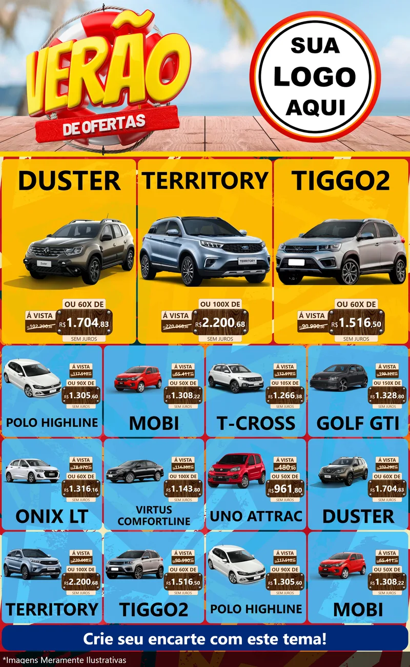 Modelo de Encarte para Encarte Grande com o tema Verão de Ofertas para Concessionaria de Carros