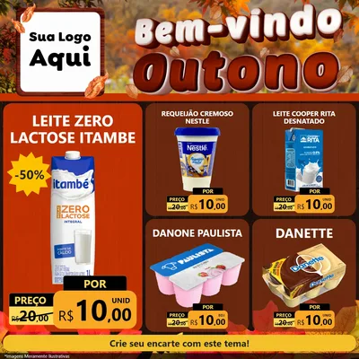 Modelo de Rede Social para Feed Facebook com o tema Bem-vindo Outono para Frios e Laticínios