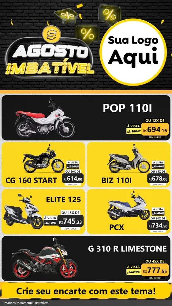 Modelo de TV para TV Vertical com o tema Agosto Imbatível para Concessionaria de Motos