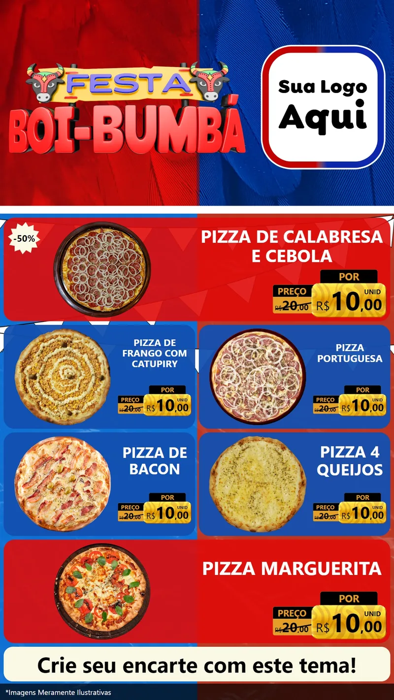 Modelo de TV para TV Vertical com o tema Festa Boi Bumbá para Pizzaria
