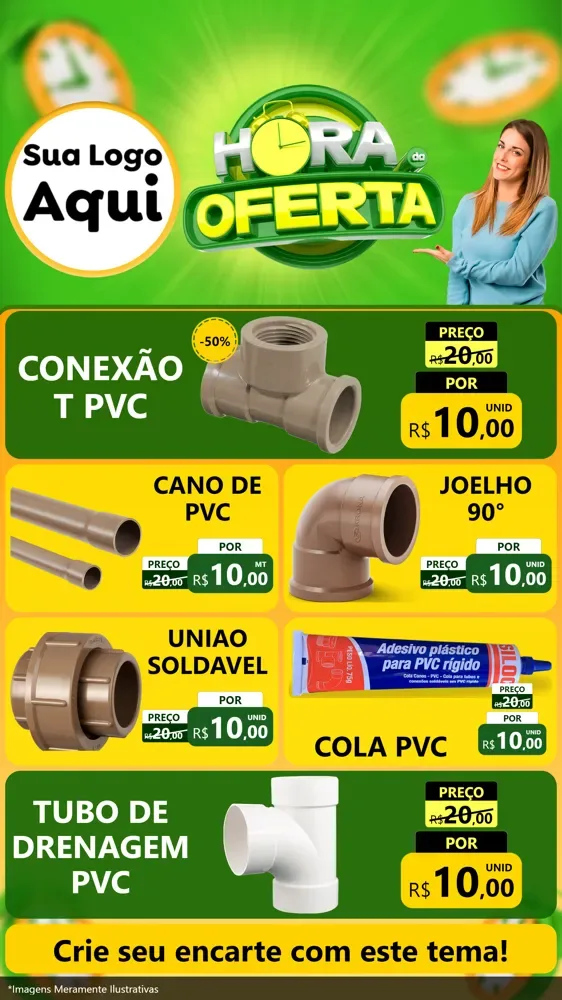 Modelo de TV para TV Vertical com o tema Hora da Oferta para Tubos e conexões
