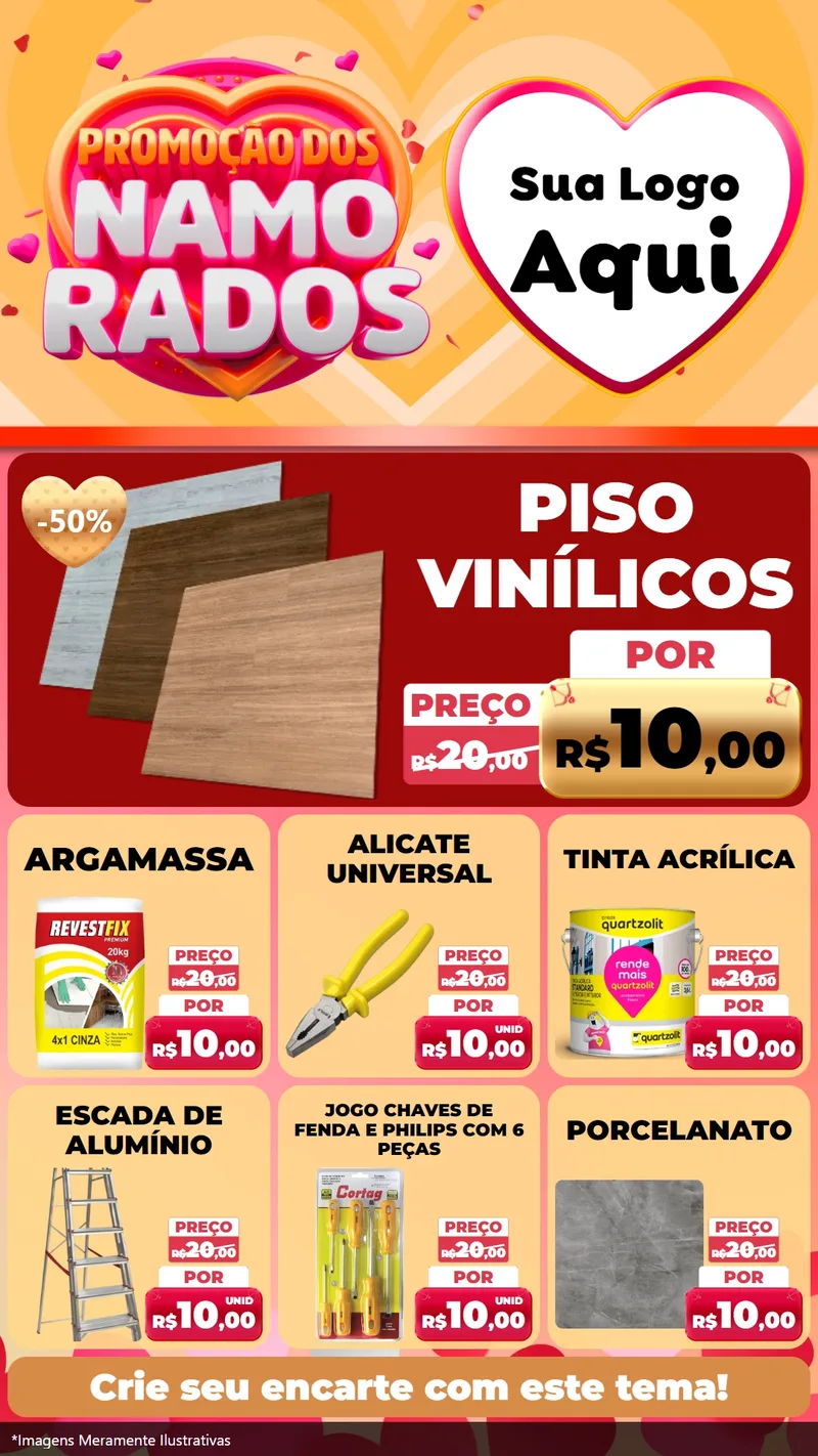 Modelo de Rede Social para Stories com o tema Promoção dos Namorados para Material para Construção
