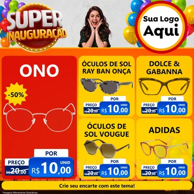 Modelo de Rede Social para Feed Facebook com o tema Super Inauguração para Óticas