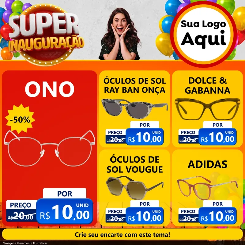 Modelo de Rede Social para Feed Facebook com o tema Super Inauguração para Óticas