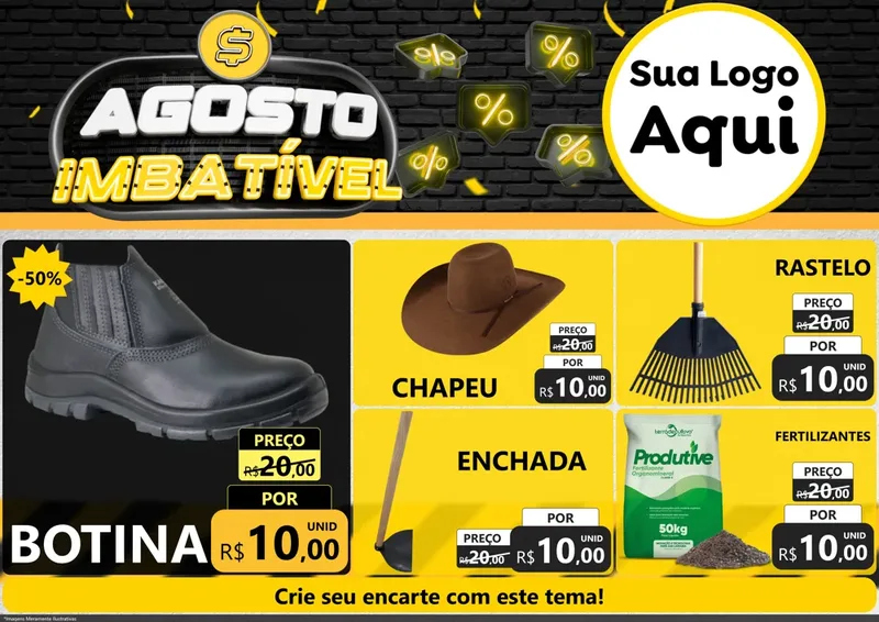 Modelo de Encarte para Encarte A4 Horizontal com o tema Agosto Imbatível para Agropecuária