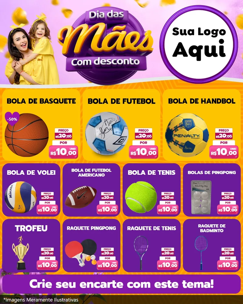 Modelo de Rede Social para Feed Instagram com o tema Dia das Mães com Desconto para Artigos Esportivos