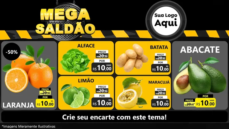 Modelo de TV para TV Horizontal com o tema Mega Saldão para Hortifrúti