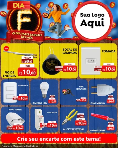 Modelo de Rede Social para Feed Instagram com o tema Dia F - O Dia Mais Barato Do Mês para Materiais Elétricos