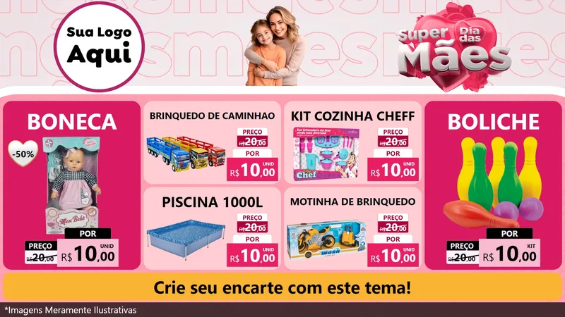 Modelo de TV para TV Horizontal com o tema Super Dia Das Mães para Brinquedos