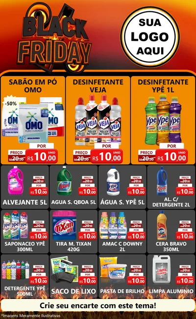 Modelo de Encarte para Encarte Grande com o tema Black Friday para Produtos de Limpeza
