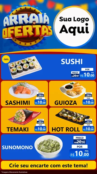 Modelo de TV para TV Vertical com o tema Arraiá de Ofertas - Junina para Comida japonesa