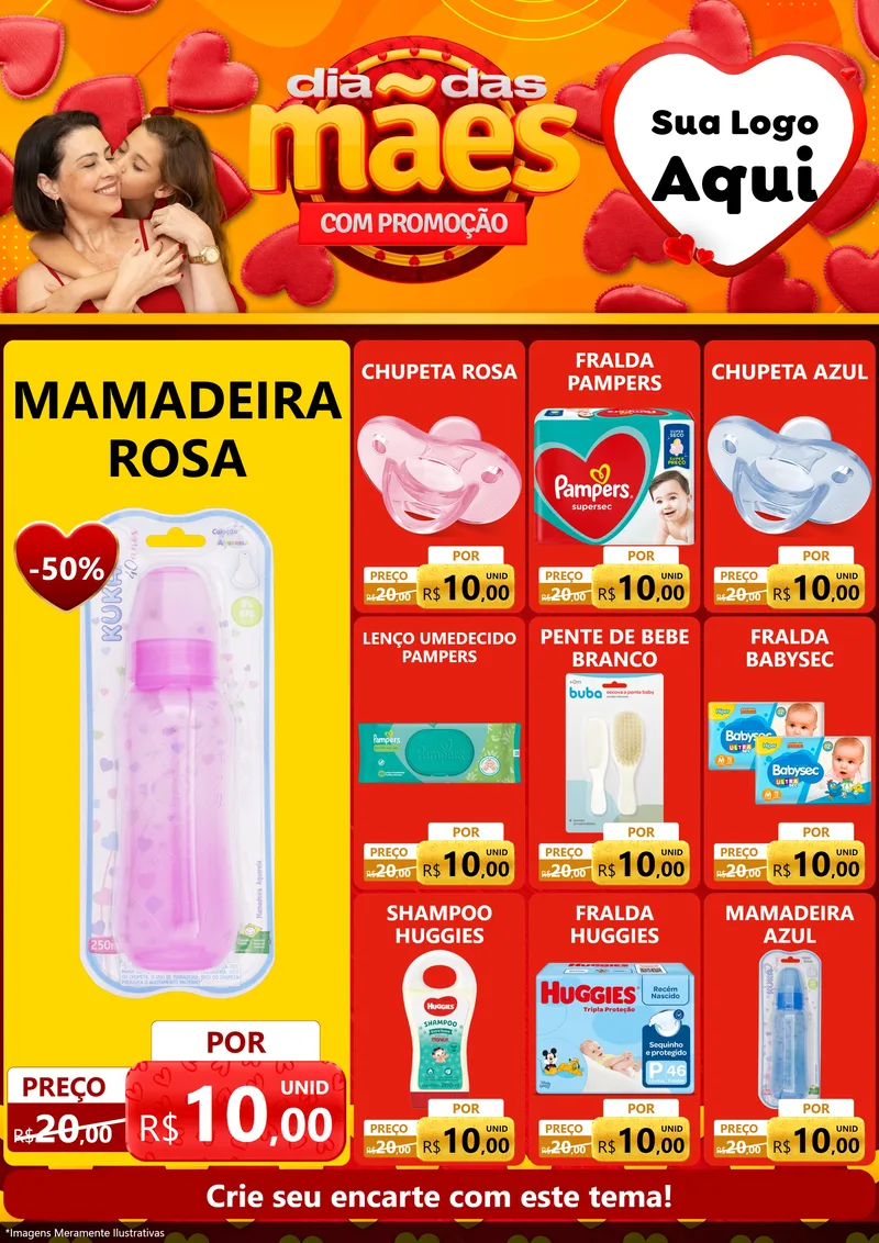 Modelo de Encarte para Encarte A4 Vertical com o tema Dia das Mães com Promoção para Bebês