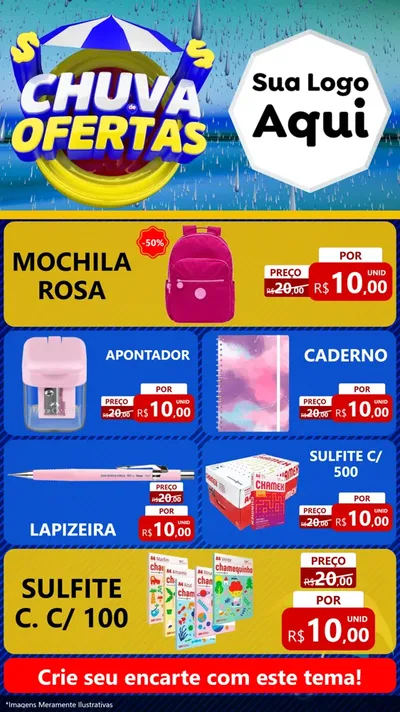Modelo de TV para TV Vertical com o tema Chuva de Ofertas para Papelaria