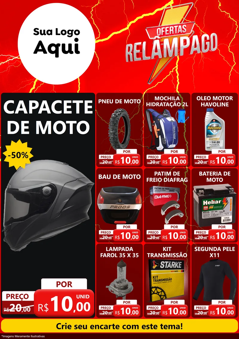 Modelo de Encarte para Encarte A4 Vertical com o tema Ofertas Relâmpago para Moto peças