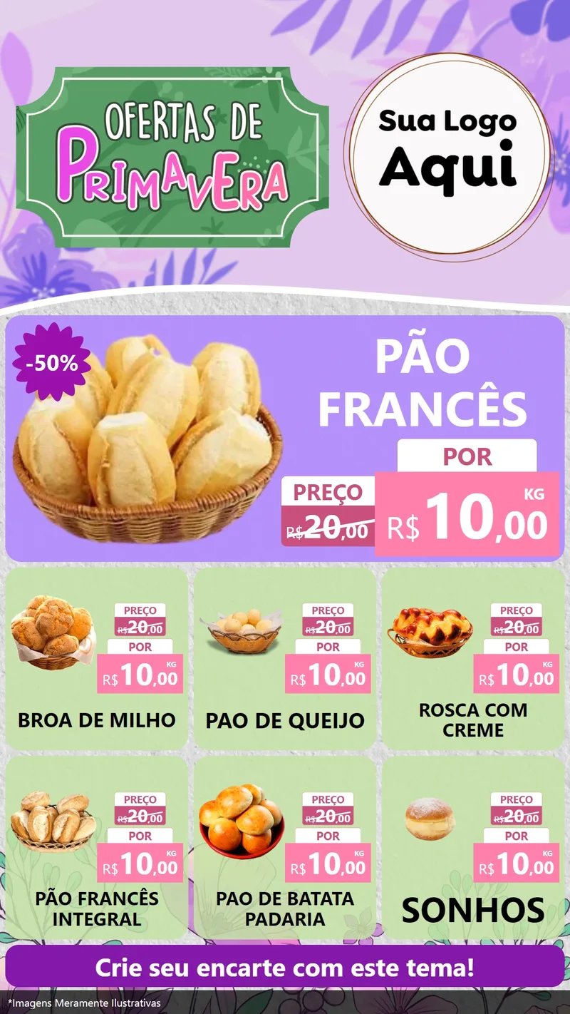Modelo de Rede Social para Stories com o tema Ofertas de Primavera para Padaria