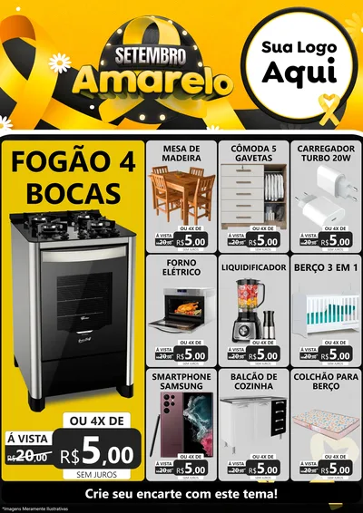 Modelo de Encarte para Encarte A4 Vertical com o tema Setembro Amarelo para Móveis e Eletro