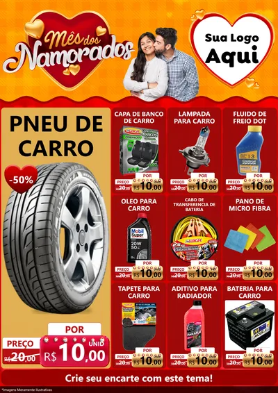 Modelo de Encarte para Encarte A4 Vertical com o tema Mês dos Namorados para Auto peças