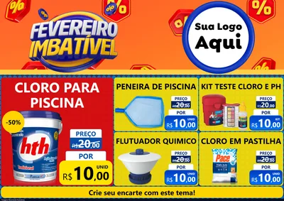 Modelo de Encarte para Encarte A4 Horizontal com o tema Fevereiro Imbatível para Produtos para Piscina