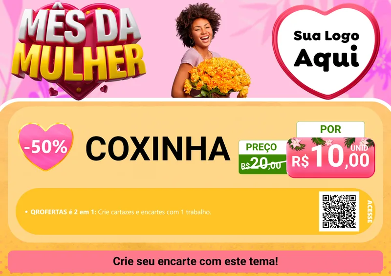 Modelo de Cartaz para Cartaz A4 Horizontal com o tema Mês da Mulher para Salgadaria