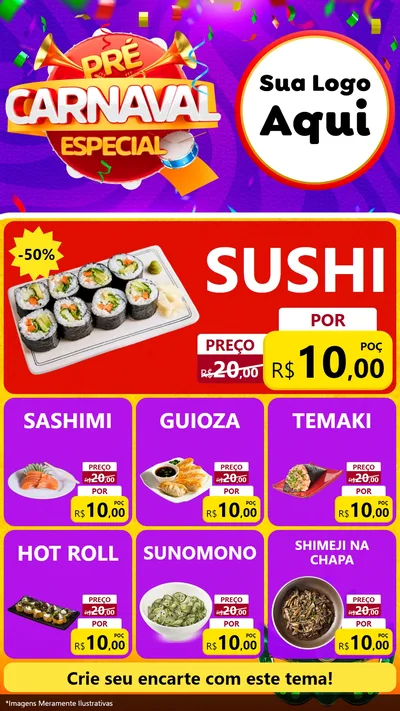 Modelo de Rede Social para Stories com o tema Pré-Carnaval Especial para Comida japonesa