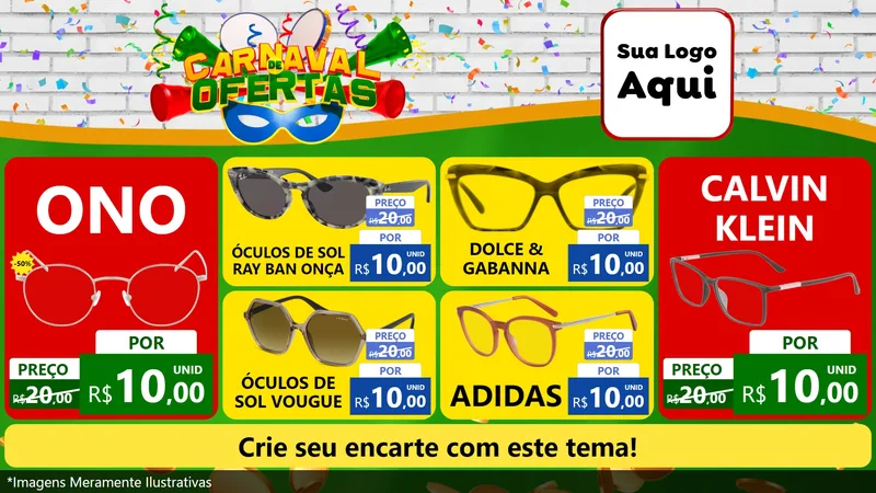 Modelo de TV para TV Horizontal com o tema Carnaval de Ofertas para Óticas