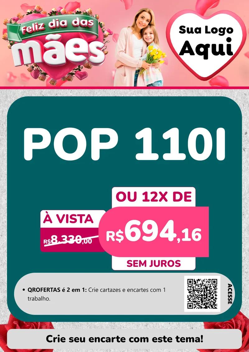 Modelo de Cartaz para Cartaz A4 Vertical com o tema Feliz Dia das Mães para Concessionaria de Motos