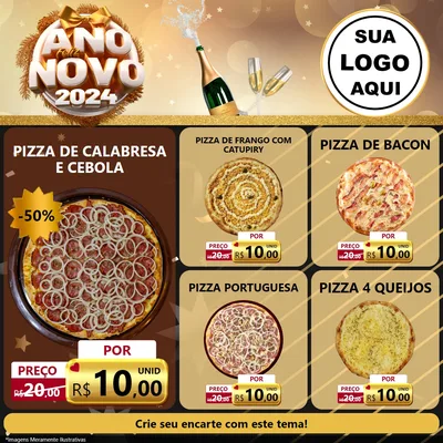 Modelo de Rede Social para Feed Facebook com o tema Feliz Ano Novo 2027 para Pizzaria
