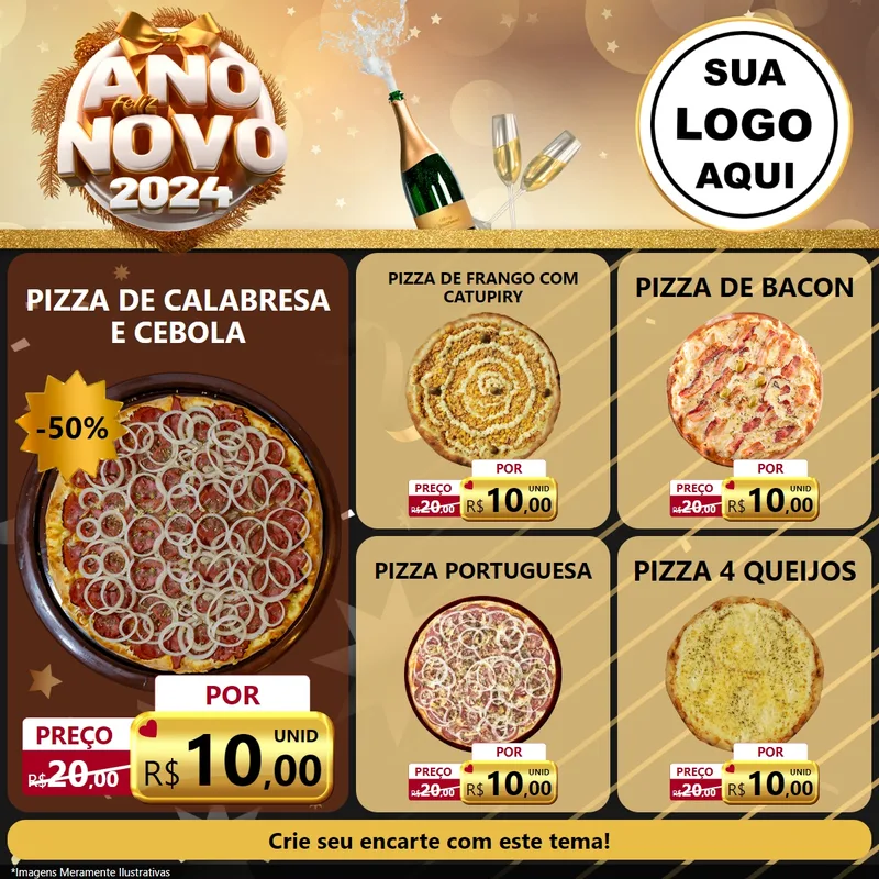 Modelo de Rede Social para Feed Facebook com o tema Feliz Ano Novo 2027 para Pizzaria
