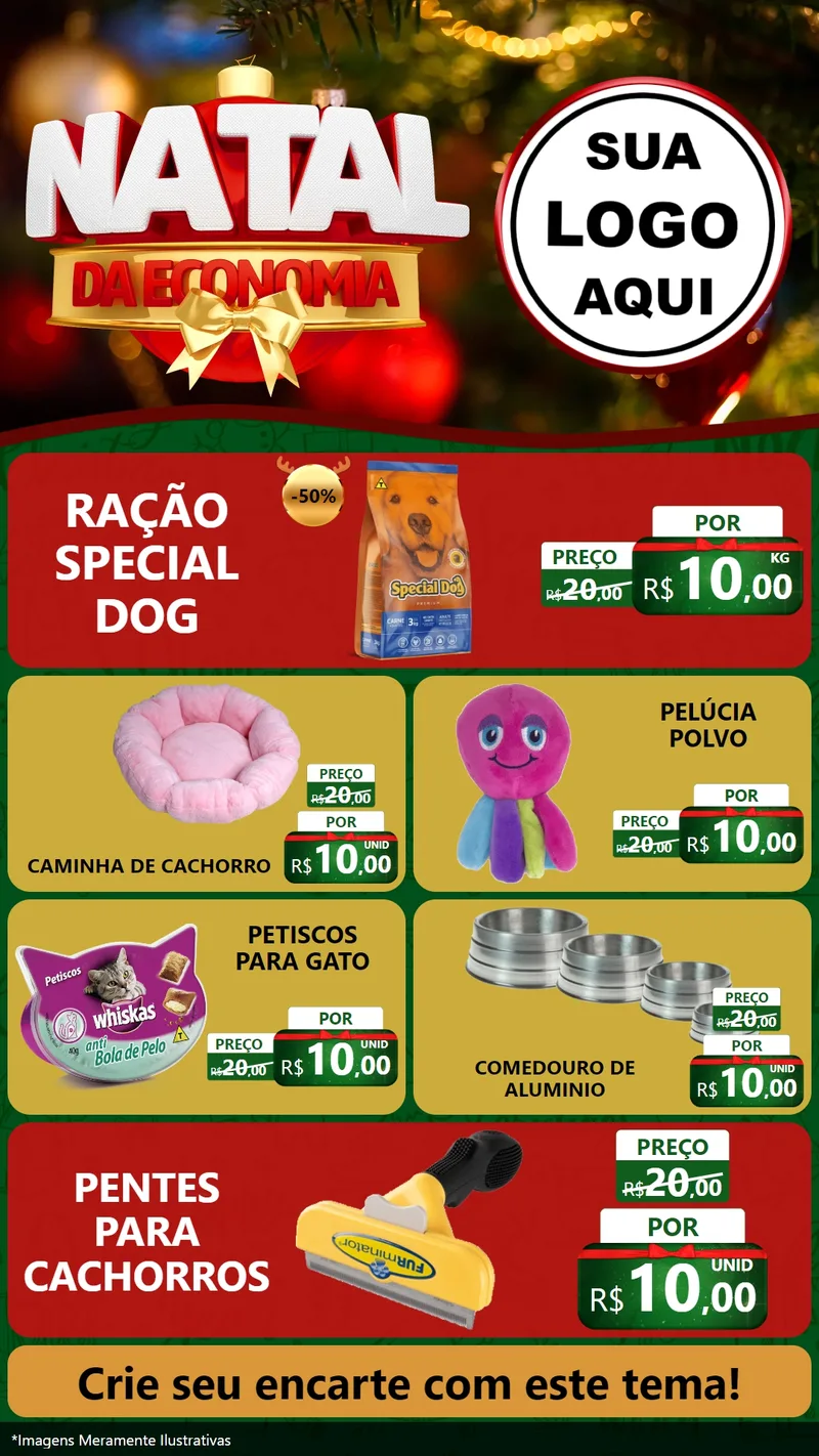 Modelo de TV para TV Vertical com o tema Natal da Economia para Pet Shop