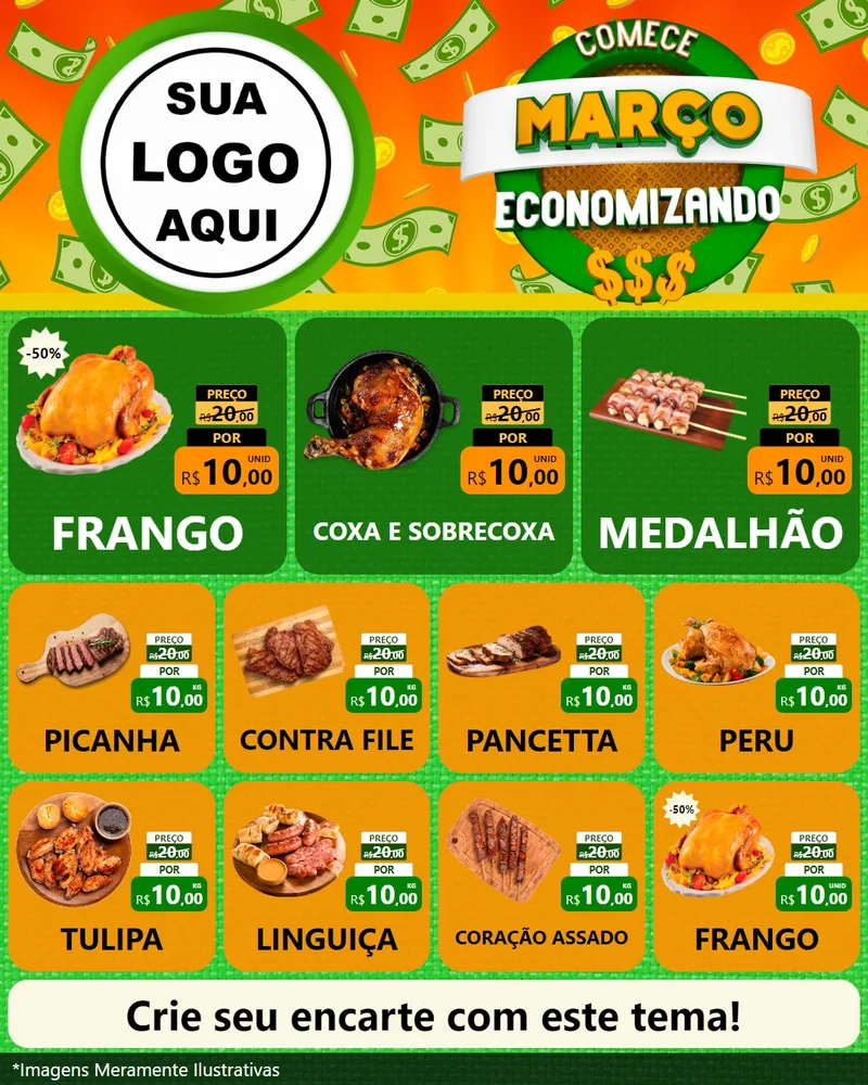Modelo de Rede Social para Feed Instagram com o tema Comece Março Economizando para Assados