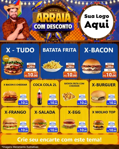 Modelo de Rede Social para Feed Instagram com o tema Arraiá Com Desconto para Hamburgueria