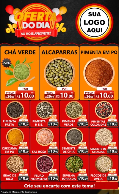 Modelo de Encarte para Encarte Grande com o tema Oferta do Dia - Só hoje, Aproveite! para Produtos Naturais