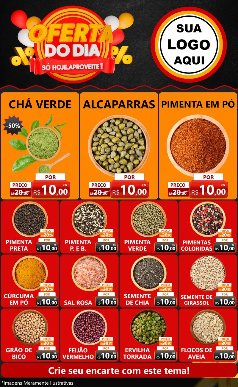 Modelo de Encarte para Encarte Grande com o tema Oferta do Dia - Só hoje, Aproveite! para Produtos Naturais