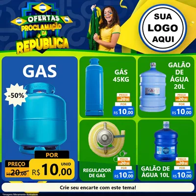 Modelo de Rede Social para Feed Facebook com o tema Ofertas Proclamação da República para Água e gás
