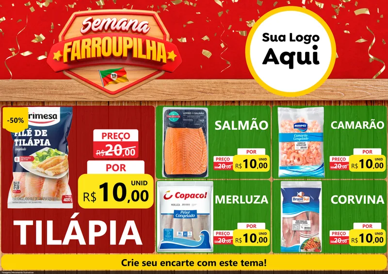 Modelo de Encarte para Encarte A4 Horizontal com o tema Semana Farroupilha para Peixaria