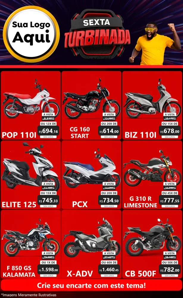 Modelo de Encarte para Encarte Grande com o tema Sexta Turbinada para Concessionaria de Motos