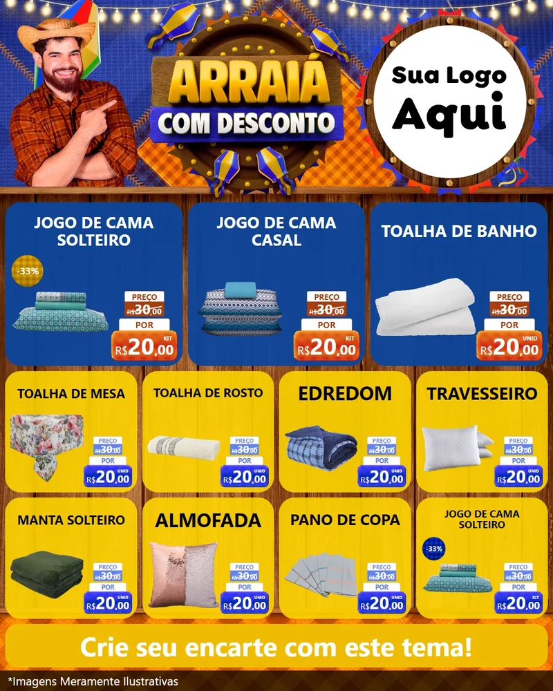 Modelo de Rede Social para Feed Instagram com o tema Arraiá Com Desconto para Cama, Mesa e Banho