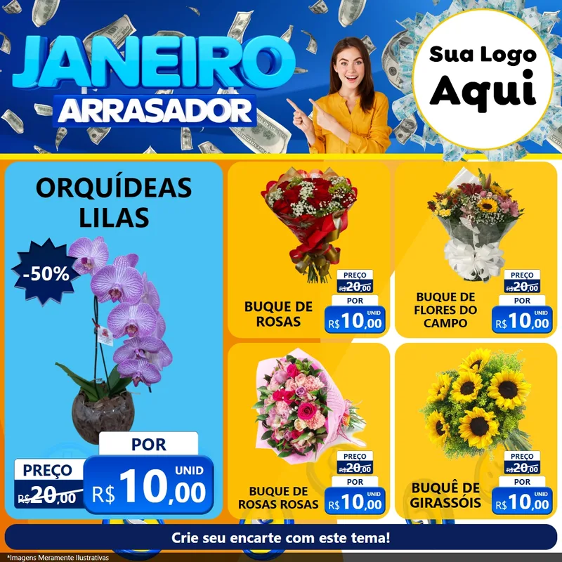Modelo de Rede Social para Feed Facebook com o tema Janeiro Arrasador para Floricultura e jardim